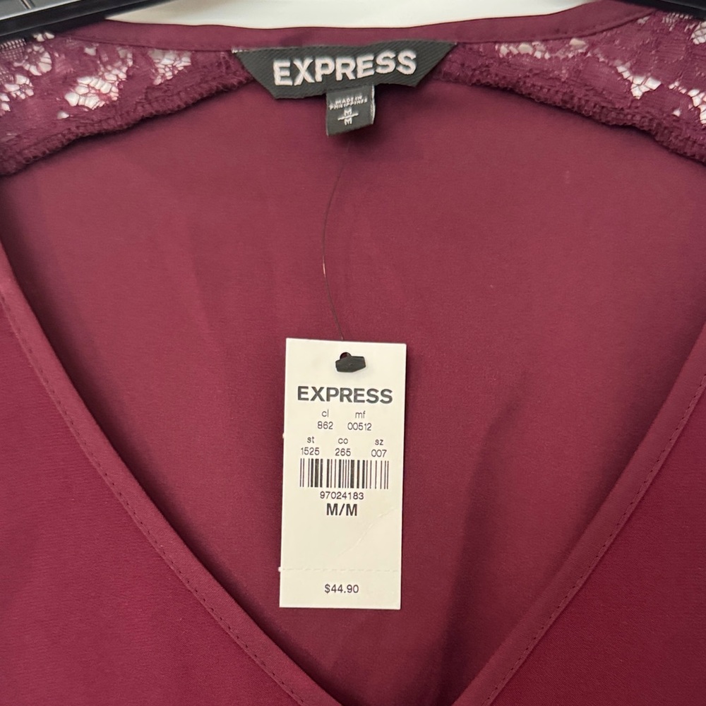 Express Women's Deep Burgundy Lace Accent Blouse - Picture 2 of 3
